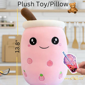 NEW 13.8" Strawberry Boba Tea Plushy Squishy Toy and 100 DIY Boba Stickers
